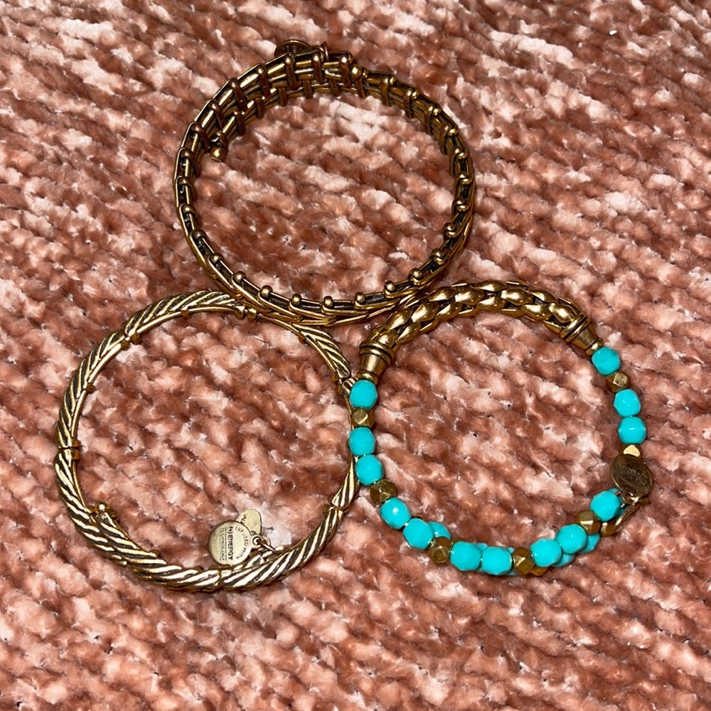 Alex and Ani bracelets! Gold and turquoise, set of 3!
